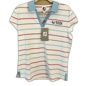NWT DP World Tour Women's Birdseye Striped Golf Polo (L)